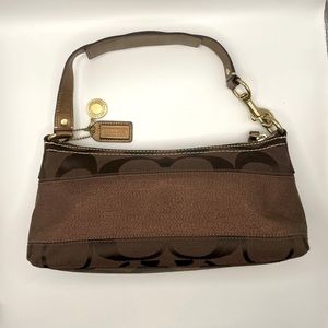 Coach Brown Small Clutch Handbag In Signature Jacquard Style with dust bag